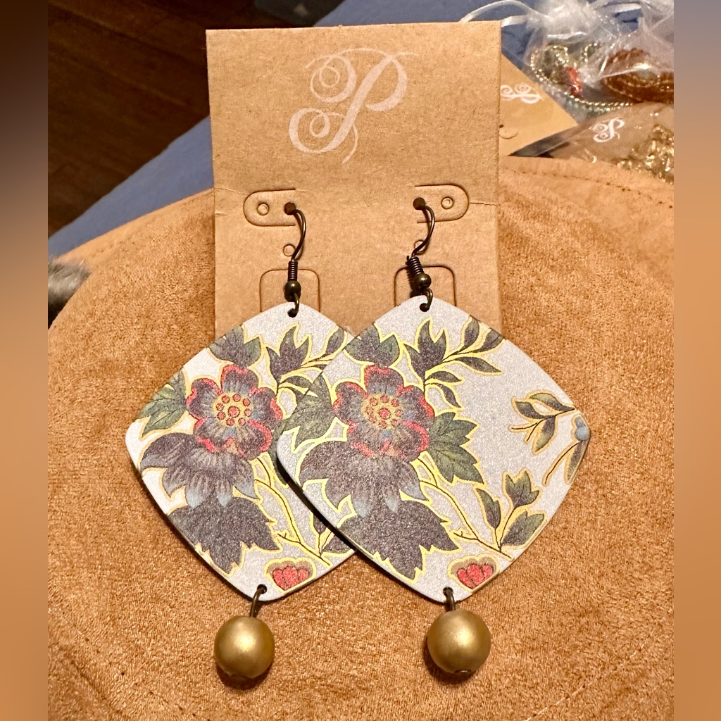 Plunder Floral Drop Earrings In Gold, Red, Green